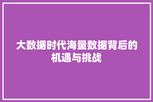 大数据时代海量数据背后的机遇与挑战