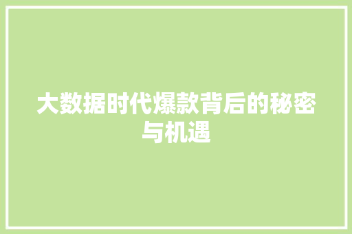 大数据时代爆款背后的秘密与机遇