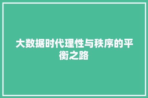 大数据时代理性与秩序的平衡之路