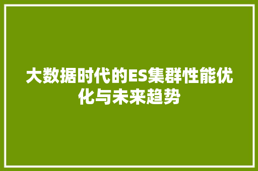 大数据时代的ES集群性能优化与未来趋势