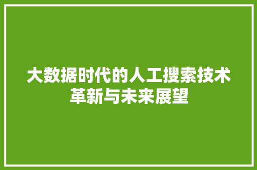 大数据时代的人工搜索技术革新与未来展望