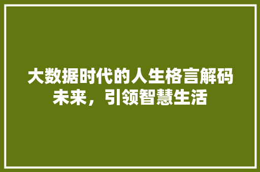 大数据时代的人生格言解码未来,引领智慧生活 大数据时代的人生格言解码未来,引领智慧生活