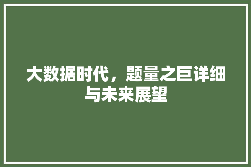 大数据时代，题量之巨详细与未来展望 操作系统