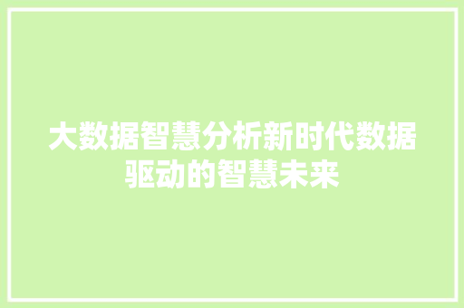 大数据智慧分析新时代数据驱动的智慧未来