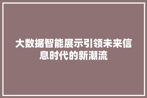 大数据智能展示引领未来信息时代的新潮流