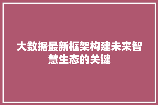 大数据最新框架构建未来智慧生态的关键