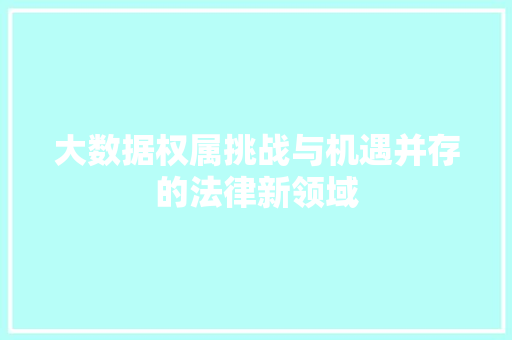 大数据权属挑战与机遇并存的法律新领域