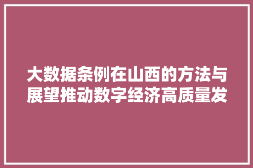 大数据条例在山西的方法与展望推动数字经济高质量发展的法治保障