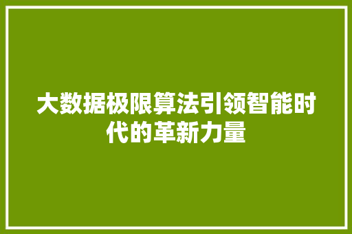 大数据极限算法引领智能时代的革新力量