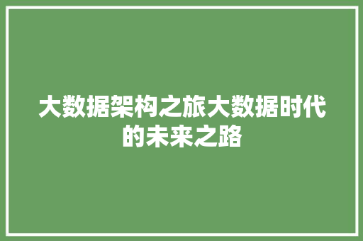 大数据架构之旅大数据时代的未来之路