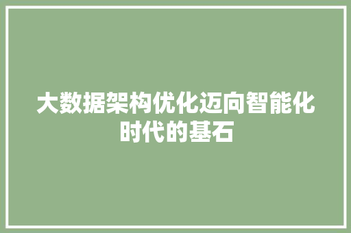 大数据架构优化迈向智能化时代的基石
