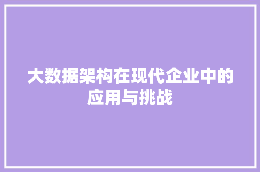 大数据架构在现代企业中的应用与挑战