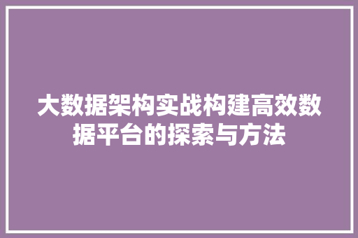 大数据架构实战构建高效数据平台的探索与方法