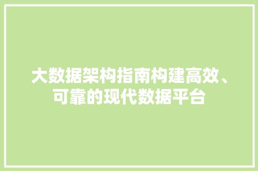 大数据架构指南构建高效、可靠的现代数据平台 大数据架构指南构建高效、可靠的现代数据平台
