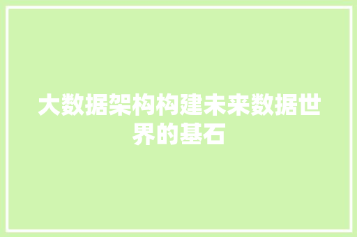 大数据架构构建未来数据世界的基石 大数据架构构建未来数据世界的基石