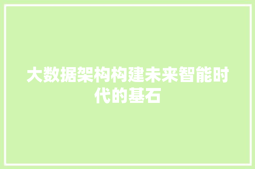 大数据架构构建未来智能时代的基石 电脑基础 大数据架构构建未来智能时代的基石 电脑基础