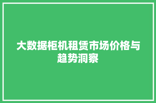 大数据柜机租赁市场价格与趋势洞察 大数据柜机租赁市场价格与趋势洞察