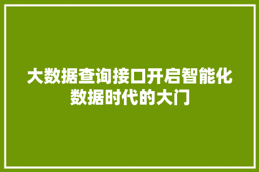 大数据查询接口开启智能化数据时代的大门
