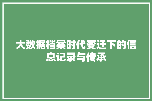 大数据档案时代变迁下的信息记录与传承