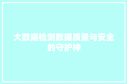 大数据检测数据质量与安全的守护神