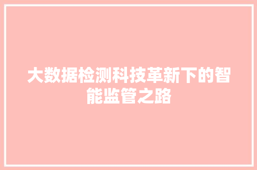大数据检测科技革新下的智能监管之路