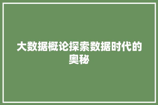 大数据概论探索数据时代的奥秘