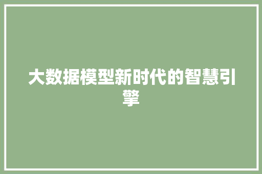 大数据模型新时代的智慧引擎