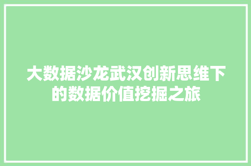 大数据沙龙武汉创新思维下的数据价值挖掘之旅