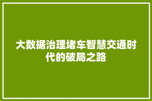 大数据治理堵车智慧交通时代的破局之路