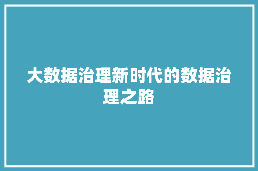 大数据治理新时代的数据治理之路