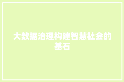 大数据治理构建智慧社会的基石 大数据治理构建智慧社会的基石