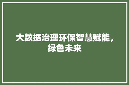 大数据治理环保智慧赋能,绿色未来 大数据治理环保智慧赋能,绿色未来