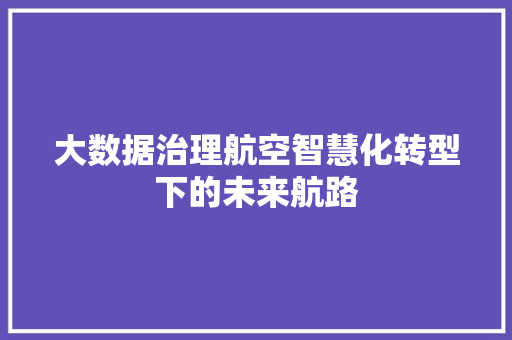 大数据治理航空智慧化转型下的未来航路 大数据治理航空智慧化转型下的未来航路