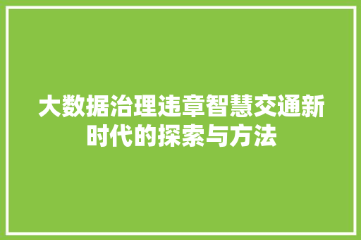 大数据治理违章智慧交通新时代的探索与方法