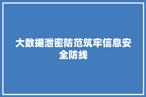 大数据泄密防范筑牢信息安全防线 大数据泄密防范筑牢信息安全防线