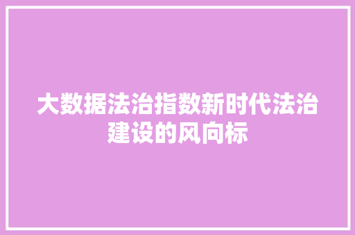 大数据法治指数新时代法治建设的风向标