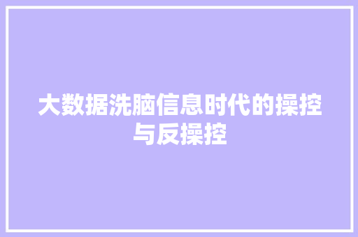 大数据洗脑信息时代的操控与反操控
