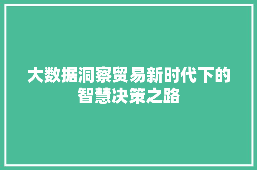 大数据洞察贸易新时代下的智慧决策之路