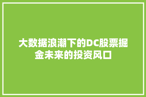 大数据浪潮下的DC股票掘金未来的投资风口 大数据浪潮下的DC股票掘金未来的投资风口