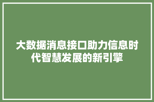 大数据消息接口助力信息时代智慧发展的新引擎