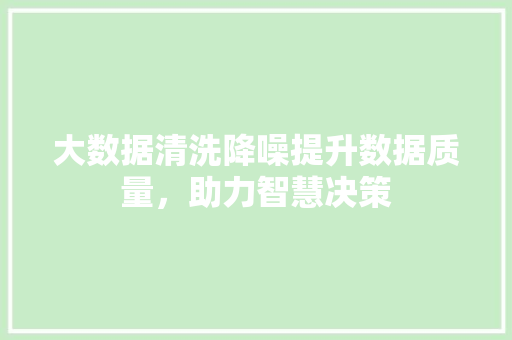 大数据清洗降噪提升数据质量,助力智慧决策 大数据清洗降噪提升数据质量,助力智慧决策