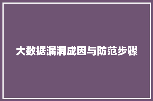 大数据漏洞成因与防范步骤 大数据漏洞成因与防范步骤