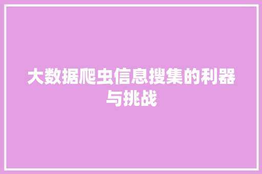 大数据爬虫信息搜集的利器与挑战