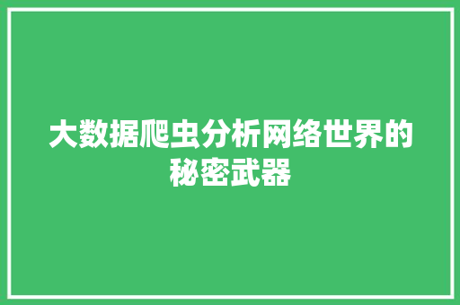 大数据爬虫分析网络世界的秘密武器 编程语言