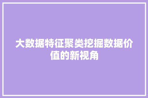 大数据特征聚类挖掘数据价值的新视角