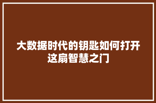 大数据时代的钥匙如何打开这扇智慧之门
