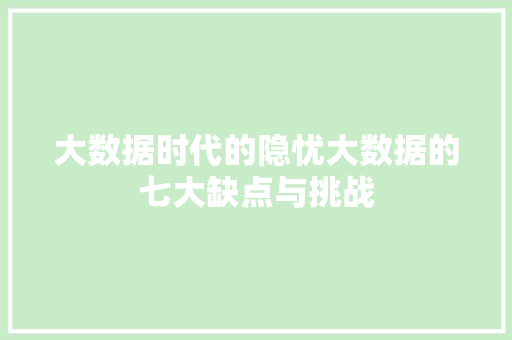 大数据时代的隐忧大数据的七大缺点与挑战