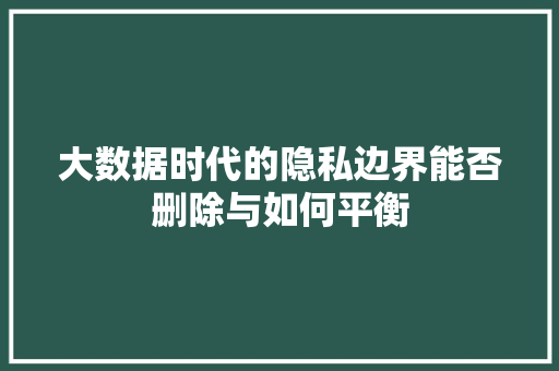 大数据时代的隐私边界能否删除与如何平衡