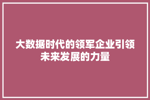大数据时代的领军企业引领未来发展的力量 电脑配置