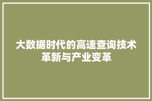 大数据时代的高速查询技术革新与产业变革